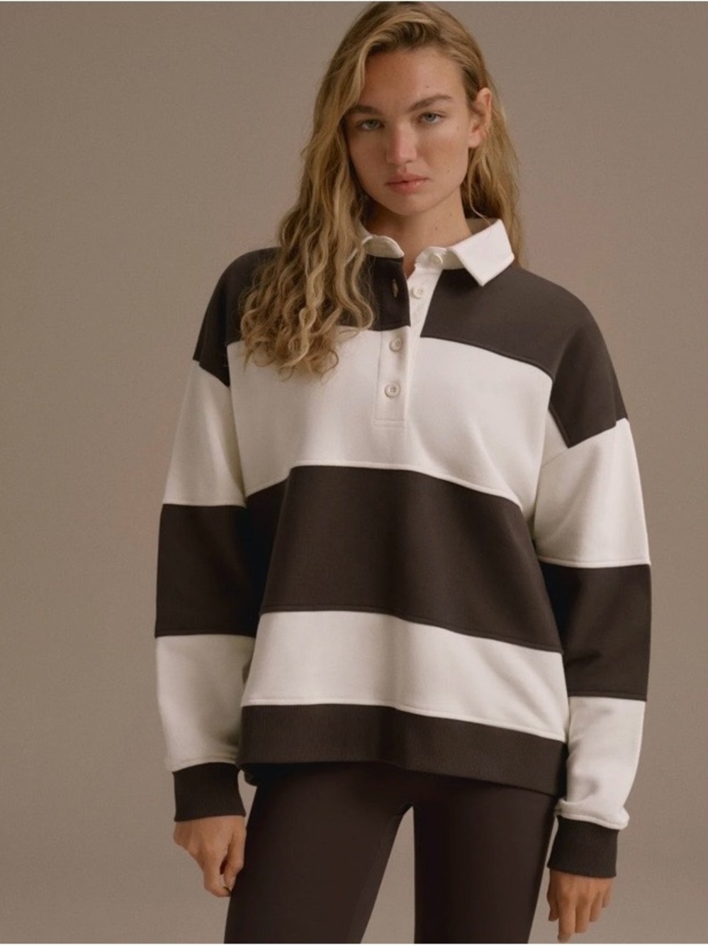 Adanola Stripe Oversized Henley Sweatshirt brown/white new nvr worn sz lrg!offer